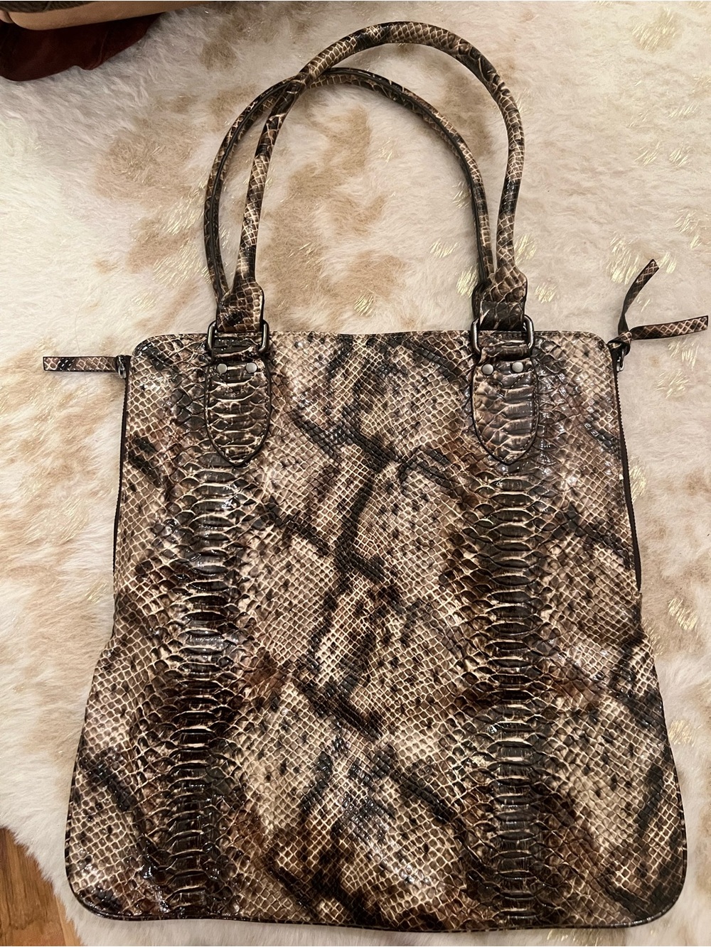 Python-Print Brown Tote Bag - Stylish Everyday Handbag